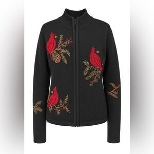 Tiara International CARDINAL holiday Christmas sweater Beaded Zip Black Small